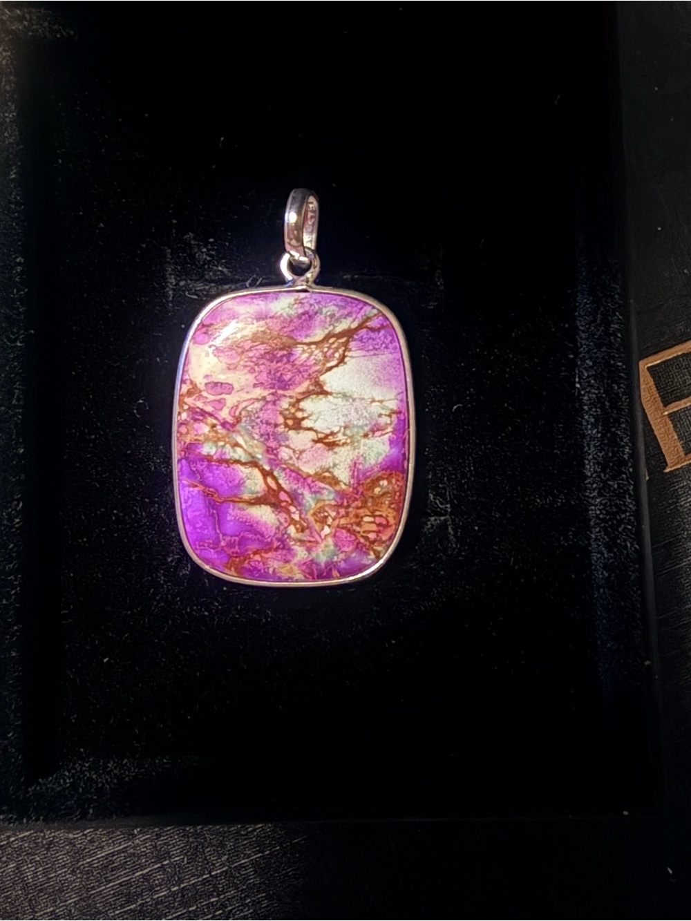 Southwestern Pink Dahlia Turquoise Sterling Silver Cushion Pendant